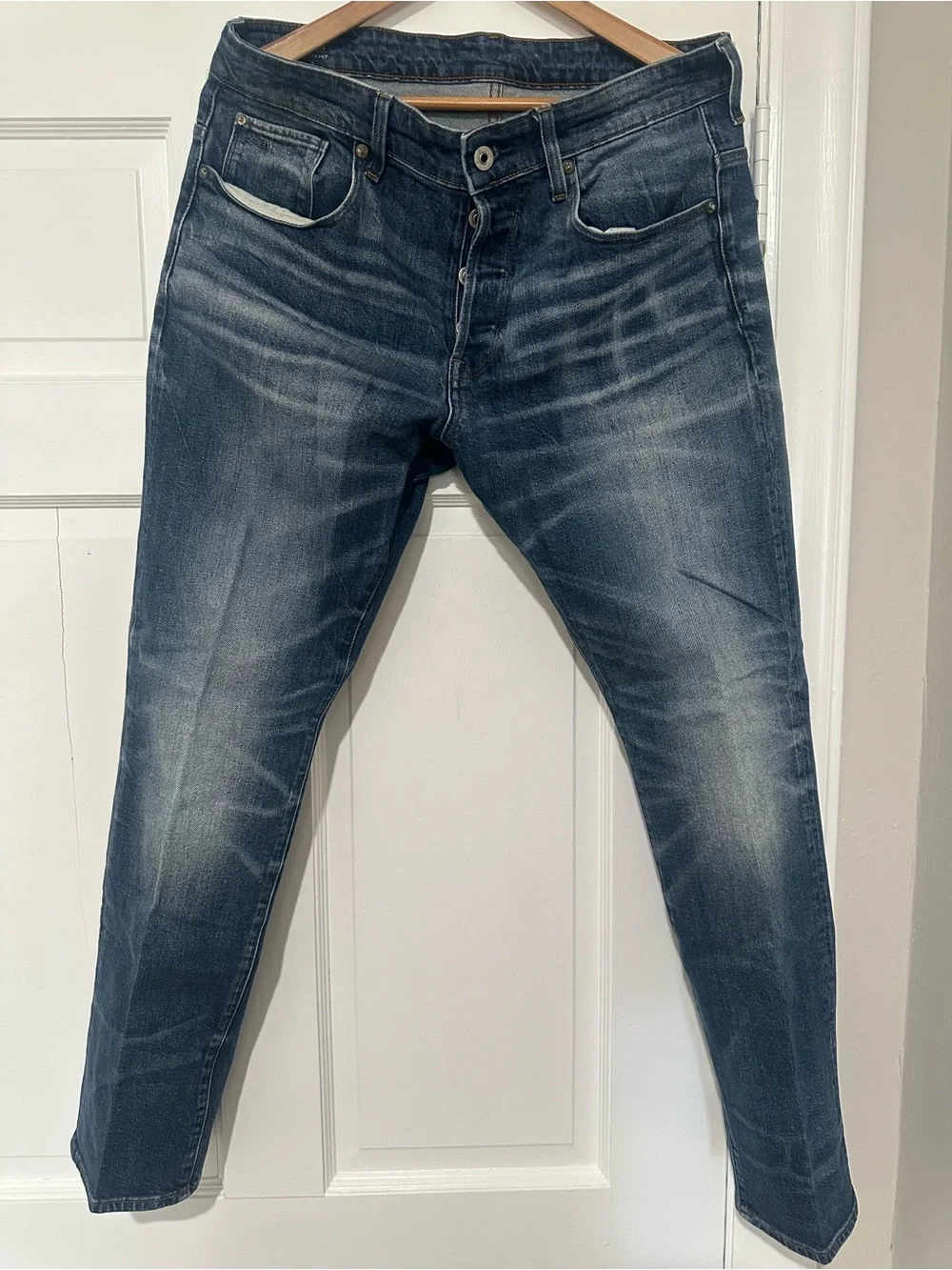 Men's Dark Blue Washed Jeans - Classic Slim Fit G Star Raw